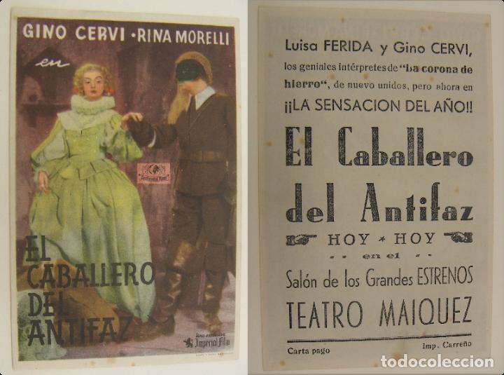  Foglietti di film di film antichi di cinema: PROGRAMA DE CINE EL CABALLERO DEL ANTIFAZ PUBLICIDAD TEATRO MAIQUEZ ORIGINAL