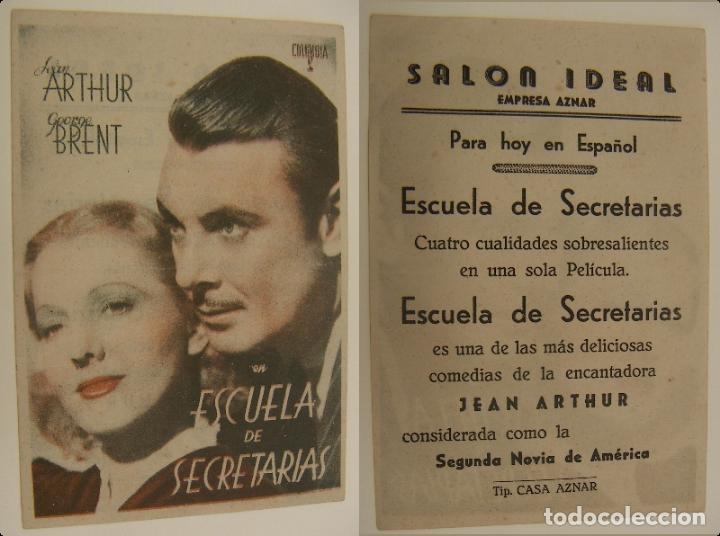 Folhetos de m&atilde;o de filmes antigos de cinema: PROGRAMA DE CINE ESCUELA DE SECRETARIAS PUBLICIDAD SALON IDEAL ORIGINAL