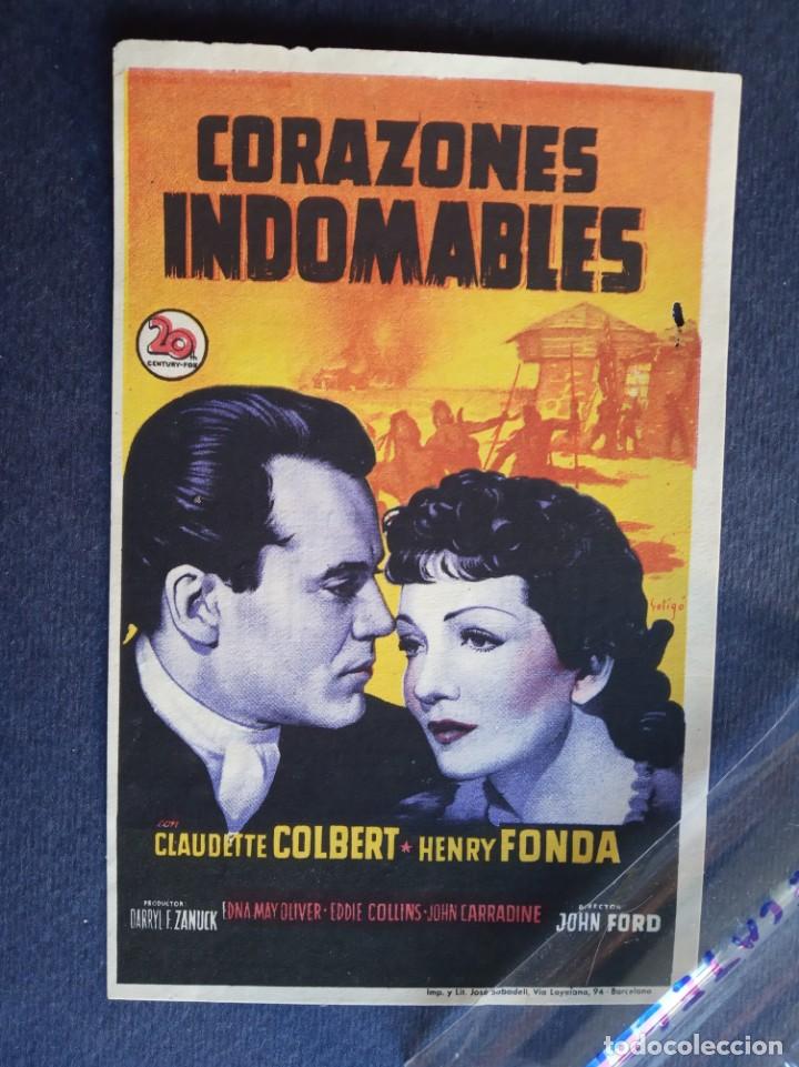 Cinema: folleto de mano - corazones indomables - publicidad cinema rialto - castellon a&ntilde;o 1949