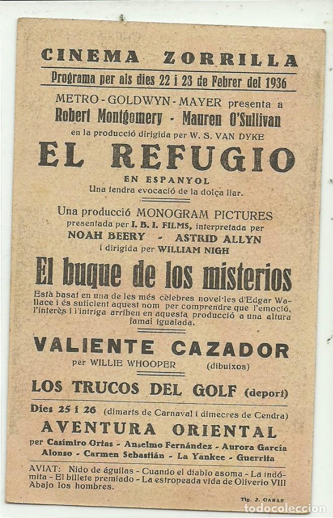 Cine: (PG-190467)PROGRAMA DE CINE EL REFUGIO - CINEMA ZORRILLA - A&Ntilde;O 1936 - Foto 2