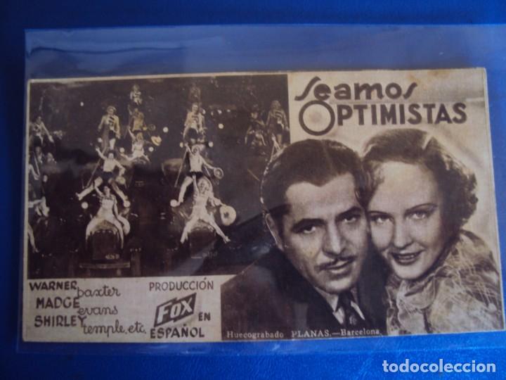Folhetos de m&atilde;o de filmes antigos de cinema: (PG-190480)PROGRAMA DE CINE - SEAMOS OPTIMISTAS - CINE NOU - A&Ntilde;O 1935