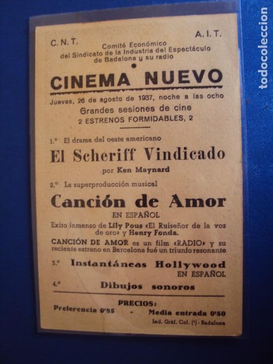 Folhetos de m&atilde;o de filmes antigos de cinema: (PG-190502)PROGRAMA DE CINE - CANCION DE AMOR - CINEMA NUEVO - C.N.T. A.I.T.