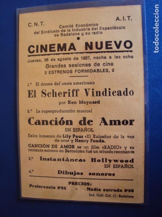 Folhetos de m&atilde;o de filmes antigos de cinema: (PG-190507)PROGRAMA DE CINE - CANCION DE AMOR - CINEMA NUEVO - C.N.T. A.I.T.