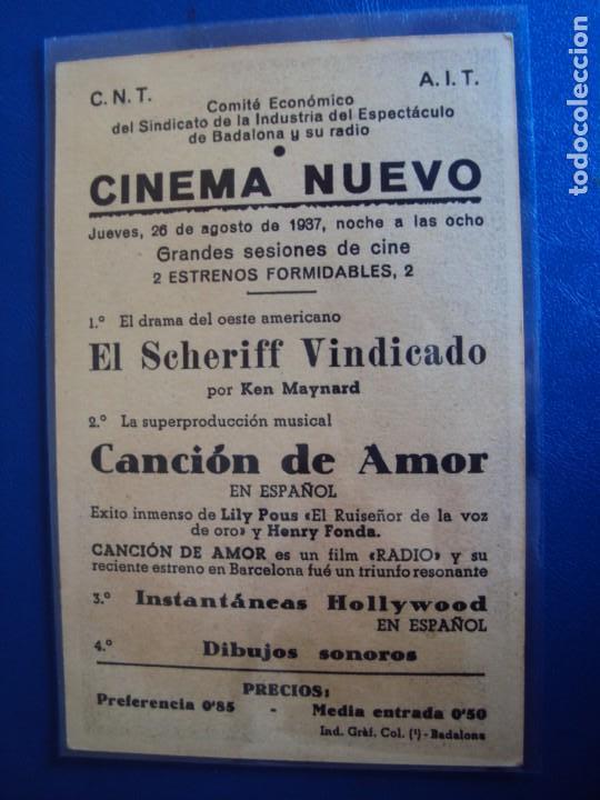 Folhetos de m&atilde;o de filmes antigos de cinema: (PG-190508)PROGRAMA DE CINE - CANCION DE AMOR - CINEMA NUEVO - C.N.T. A.I.T.