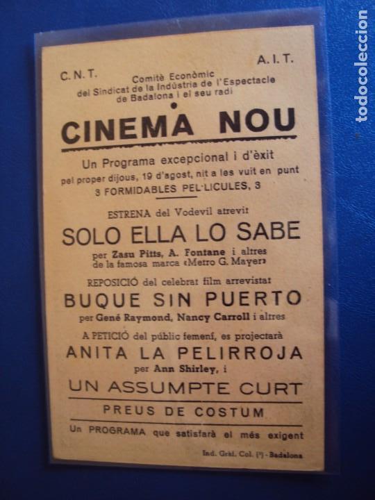 Folhetos de m&atilde;o de filmes antigos de cinema: (PG-190509)PROGRAMA DE CINE - SOLO ELLA LO SABE - CINEMA NOU - C.N.T. A.I.T.