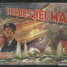 Cine: PROGRAMA DE MANO. HEROES DEL MAR. 1943. RANDOLPH SCOTT. TEATRO PRICIPAL Y CIRCULO DE CERVERA. 1947. Lote 164935154
