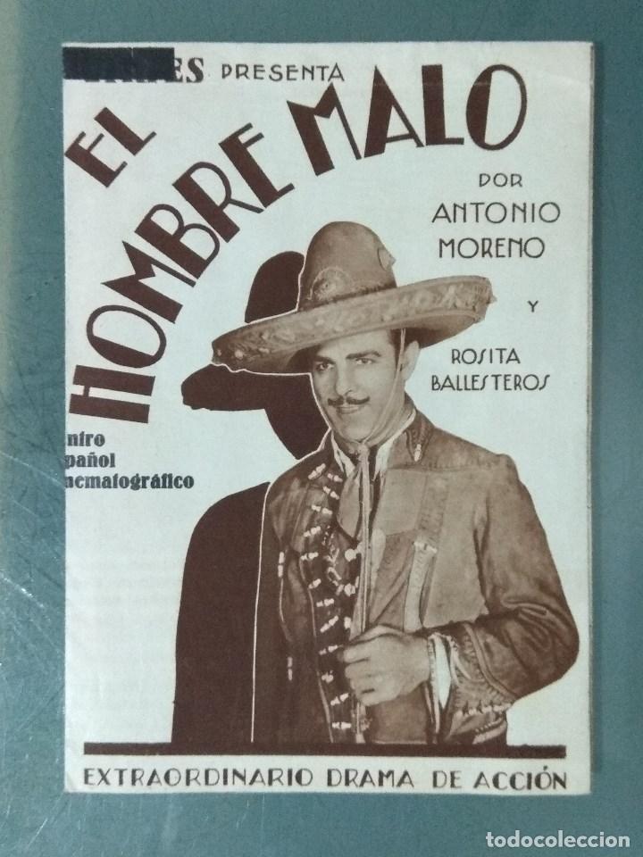 Cine: EL HOMBRE MALO - PROGRAMA DE CINE DOBLE DE MANO. - Foto 1