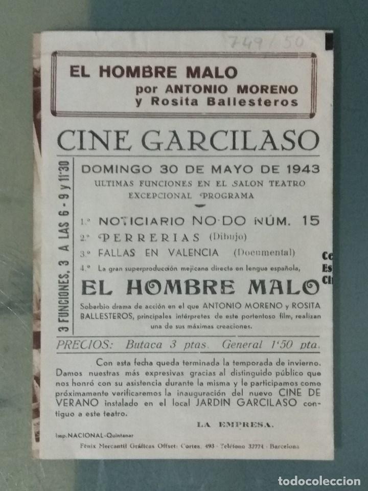 Cine: EL HOMBRE MALO - PROGRAMA DE CINE DOBLE DE MANO. - Foto 3