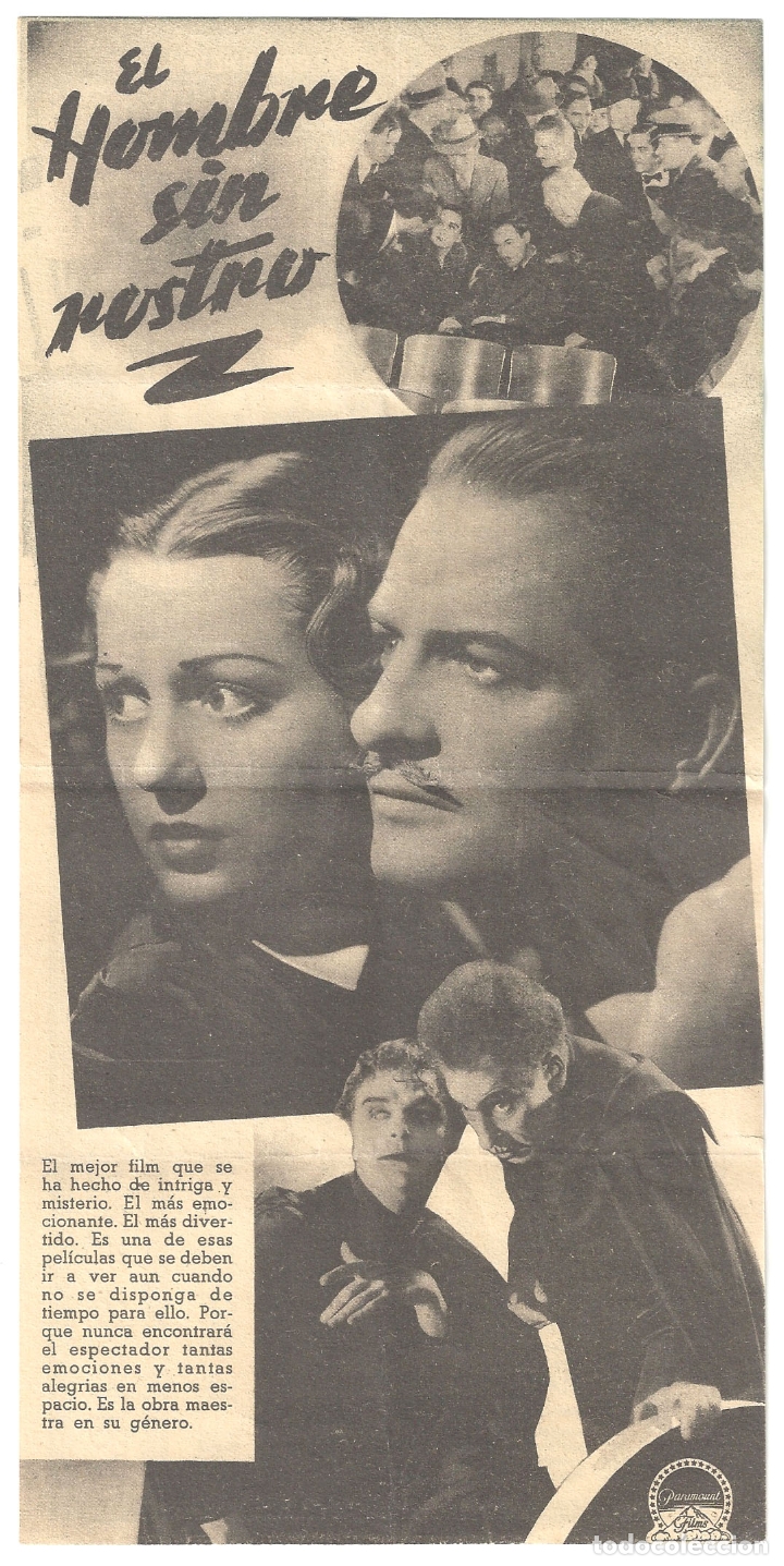 Cine: PTCC 039 EL HOMBRE SIN ROSTRO PROGRAMA DOBLE PARAMOUNT verde REGINALD DENNY FRANCES DRAKE - Foto 2