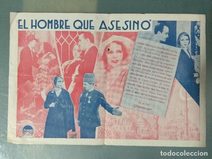 Cine: EL HOMBRE QUE ASESINO - 1932 - PROGRAMA DE MANO DOBLE - Foto 2