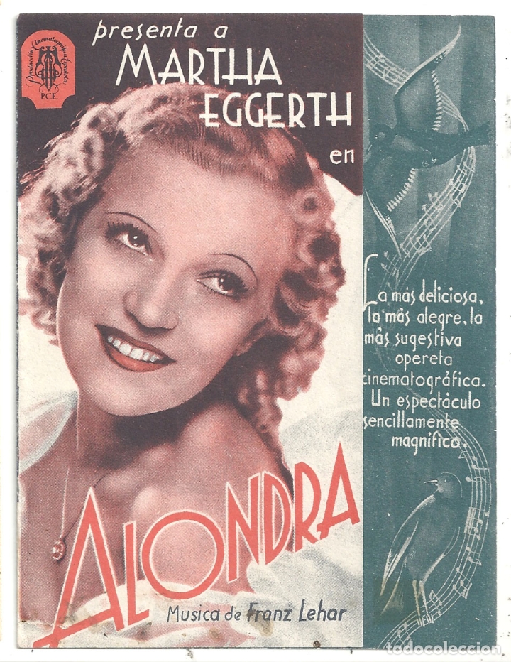 Cine: PTCC 040 ALONDRA PROGRAMA DOBLE PROCINES MARTHA EGGERTH - Foto 1