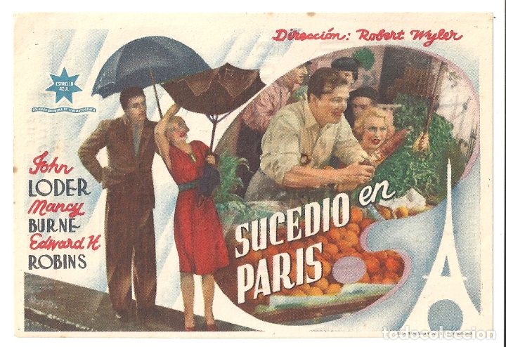Cine: PTCC 042 SUCEDIO EN PARIS PROGRAMA SENCILLO ESTRELLA AZUL JOHN LODER NANCY BURNE EDWARD H ROBINS - Foto 1