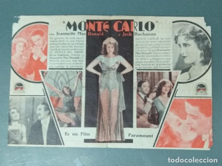 Cine: MONTE CARLO (1931). PROGRAMA DE MANO DOBLE. - Foto 2