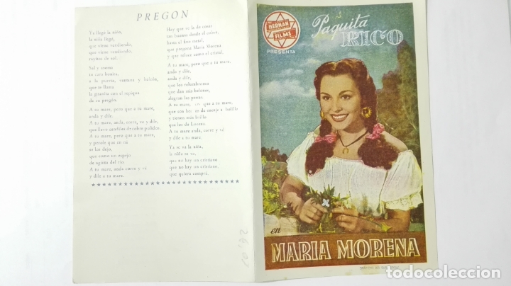 Cine: FOLLETO DE CINE DOBLE, MARIA MORENA CON PAQUITA RICO, A&Ntilde;OS 60, SIN PUBLICIDAD