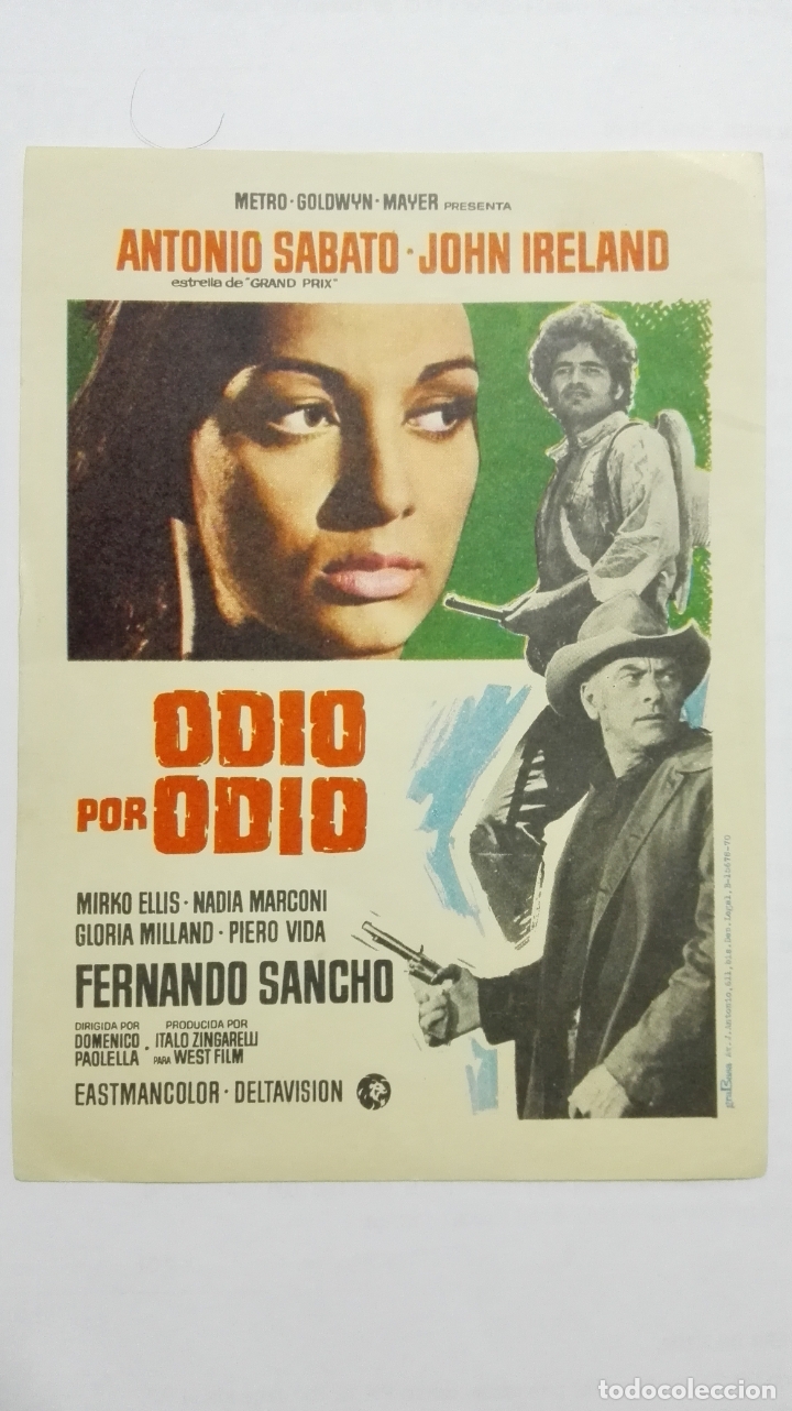 Cine: FOLLETO DE CINE, ODIO POR ODIO, A&Ntilde;OS 60, SIN PUBLICIDAD