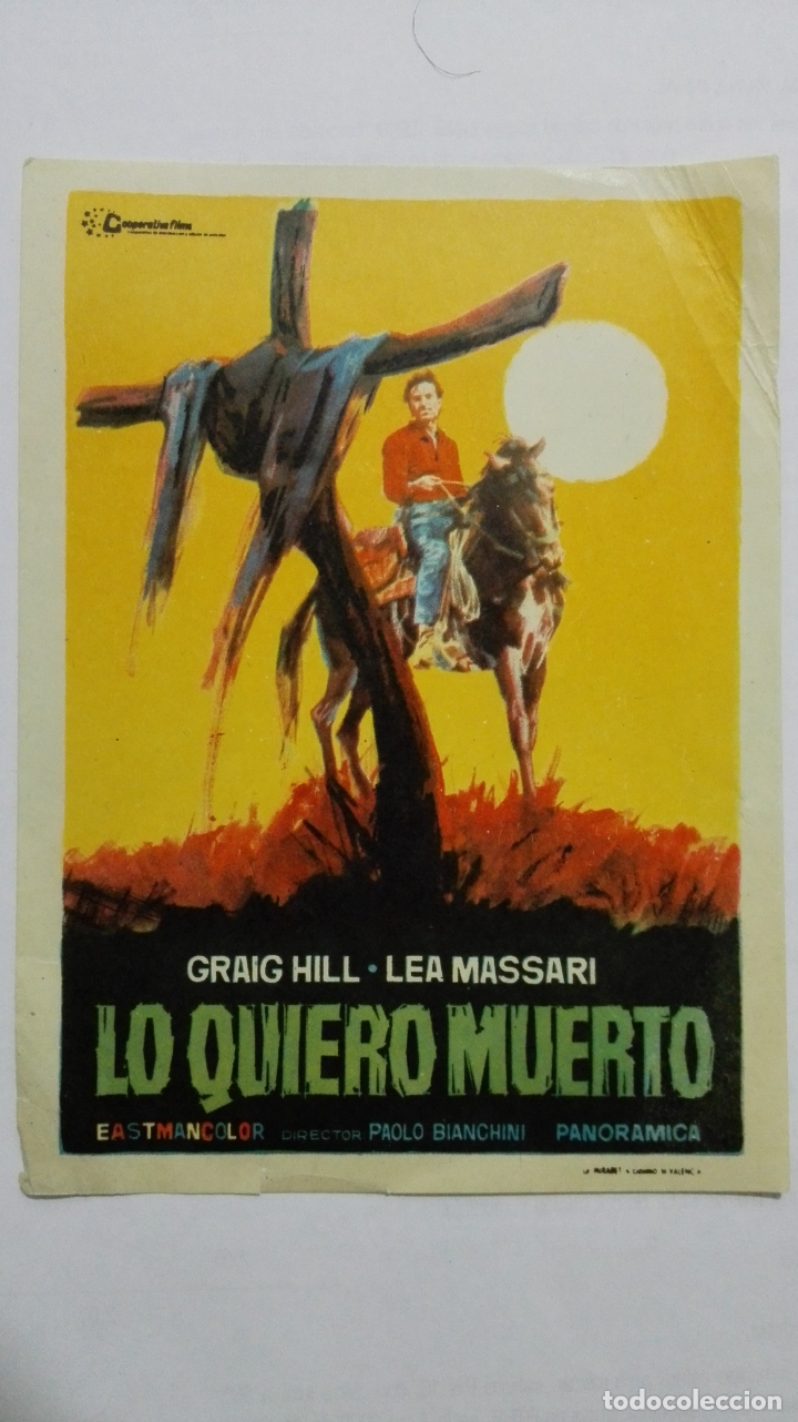 Cine: FOLLETO DE CINE, LO QUIERO MUERTO, A&Ntilde;OS 60, SIN PUBLICIDAD