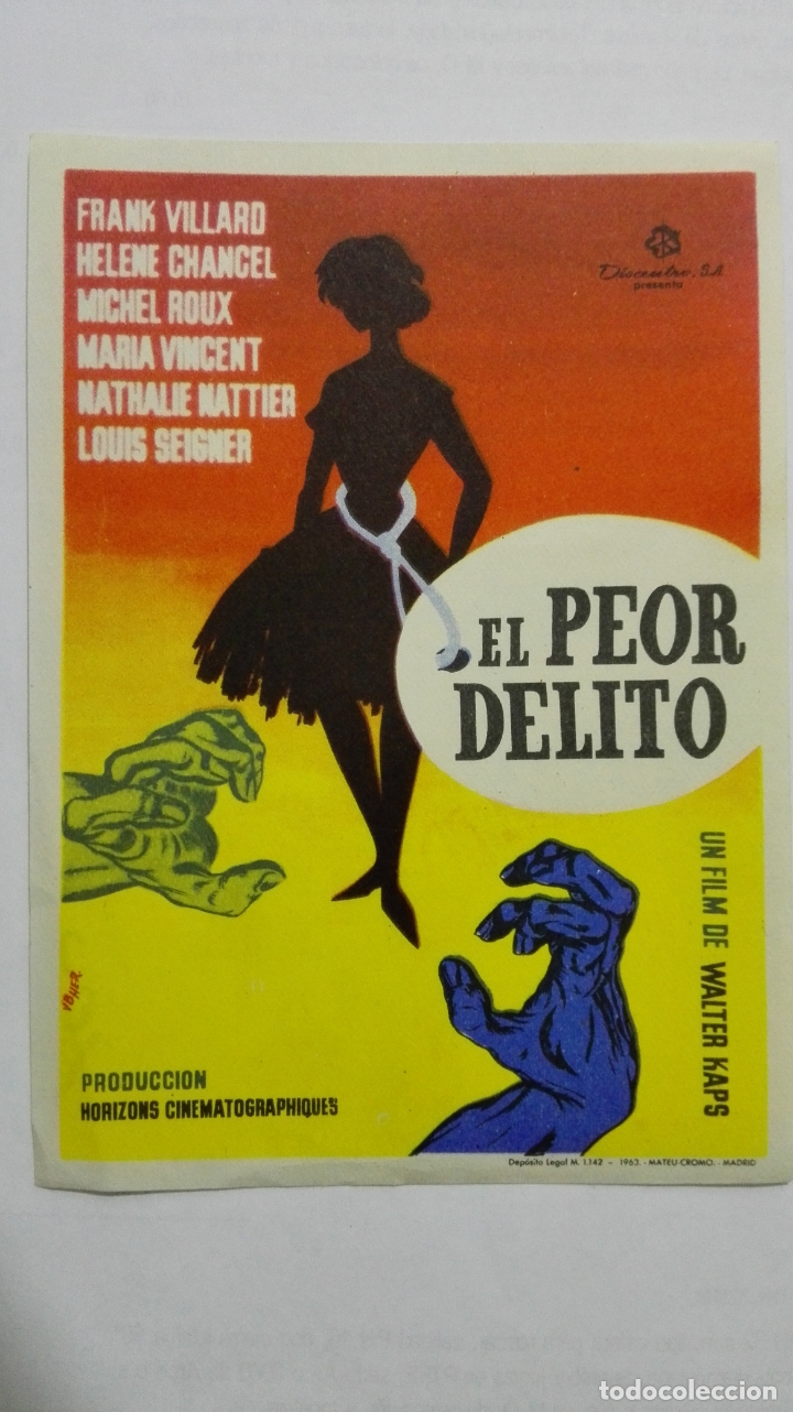 Cine: FOLLETO DE CINE, EL PEOR DELITO, A&Ntilde;OS 60, SIN PUBLICIDAD