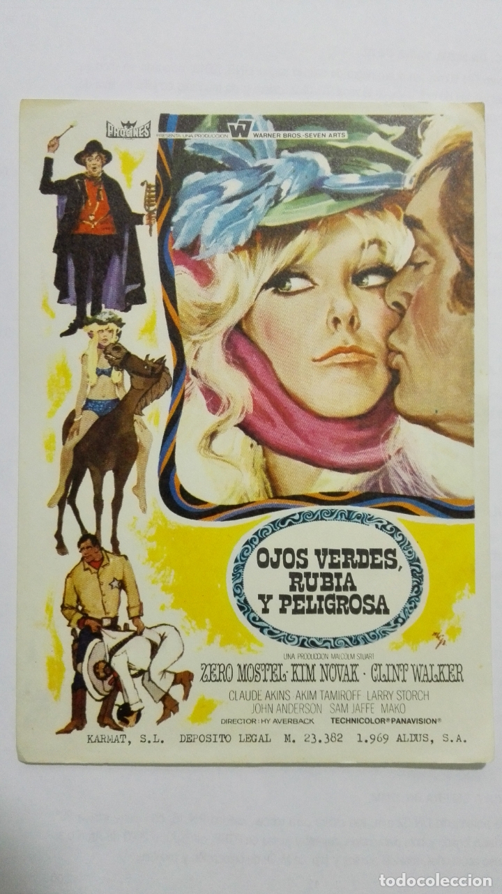 Folhetos de m&atilde;o de filmes antigos de cinema: FOLLETO DE CINE, OJOS VERDES RUBIA Y PELIGROSA, A&Ntilde;OS 60, SIN PUBLICIDAD