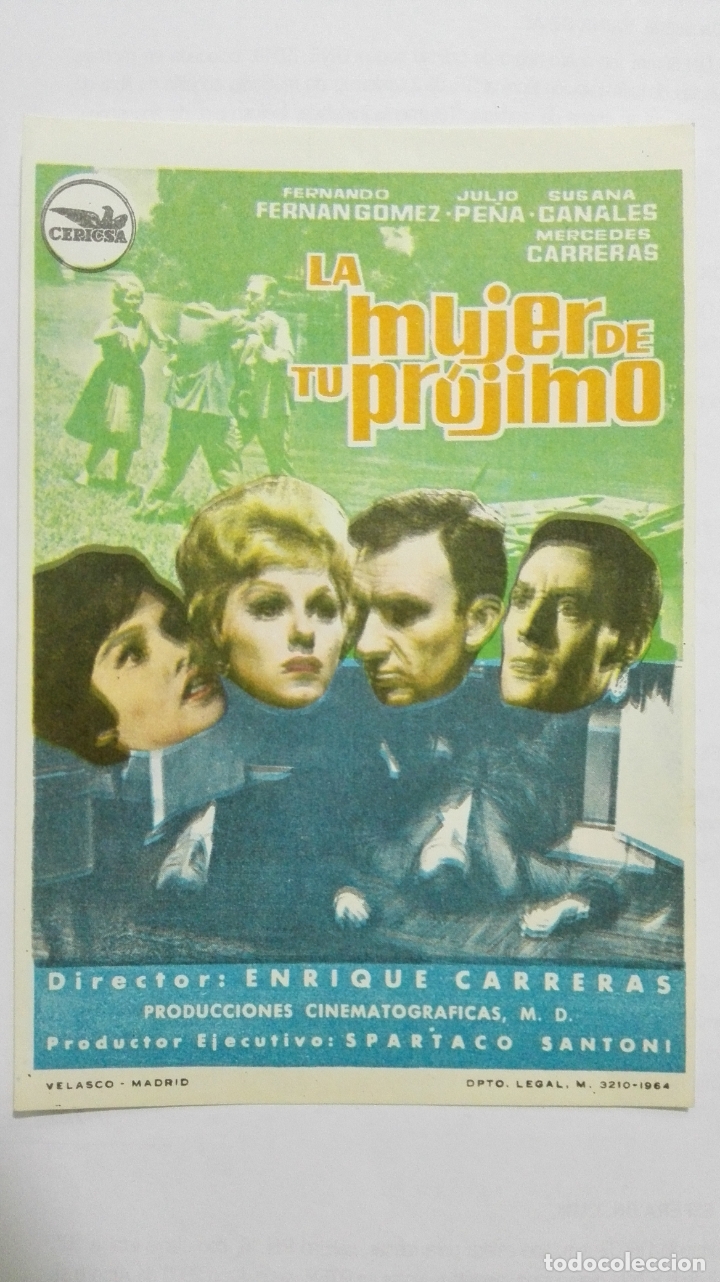 Folhetos de m&atilde;o de filmes antigos de cinema: FOLLETO DE CINE, LA MUJER DE TU PROJIMO, A&Ntilde;OS 60, SIN PUBLICIDAD