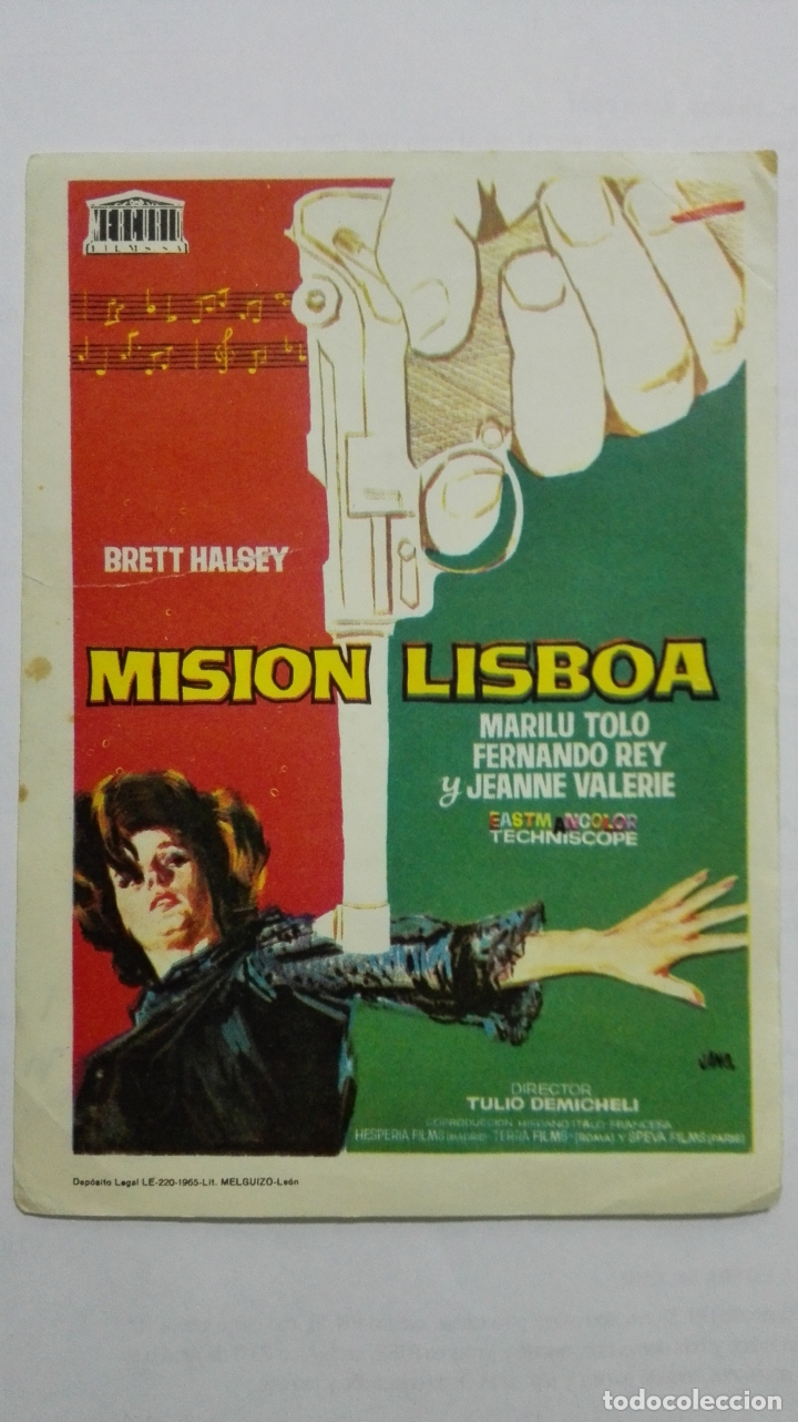 Folhetos de m&atilde;o de filmes antigos de cinema: FOLLETO DE CINE, MISION EN LISBOA, A&Ntilde;OS 60, SIN PUBLICIDAD