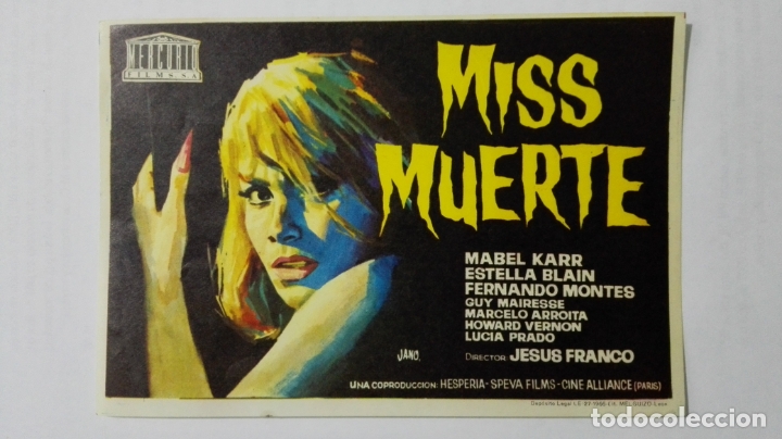 Folhetos de m&atilde;o de filmes antigos de cinema: FOLLETO DE CINE, MISS MUERTE, A&Ntilde;OS 60, SIN PUBLICIDAD