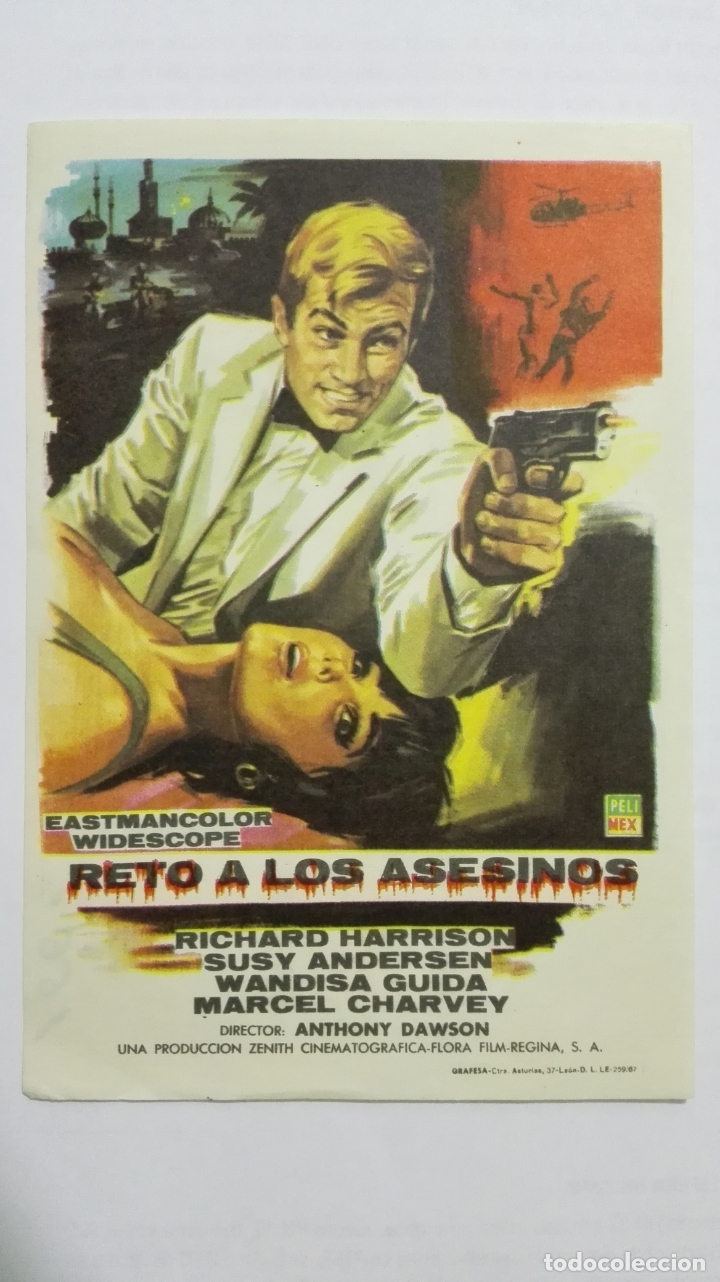  Flyers Publicitaires de films Anciens: FOLLETO DE CINE, RETO A LOS ASESINOS, A&Ntilde;OS 60, SIN PUBLICIDAD