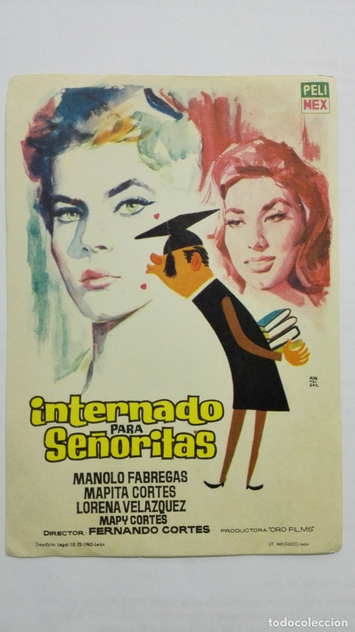  Flyers Publicitaires de films Anciens: FOLLETO DE CINE, INTERNADO PARA SE&Ntilde;ORITAS, A&Ntilde;OS 60, SIN PUBLICIDAD