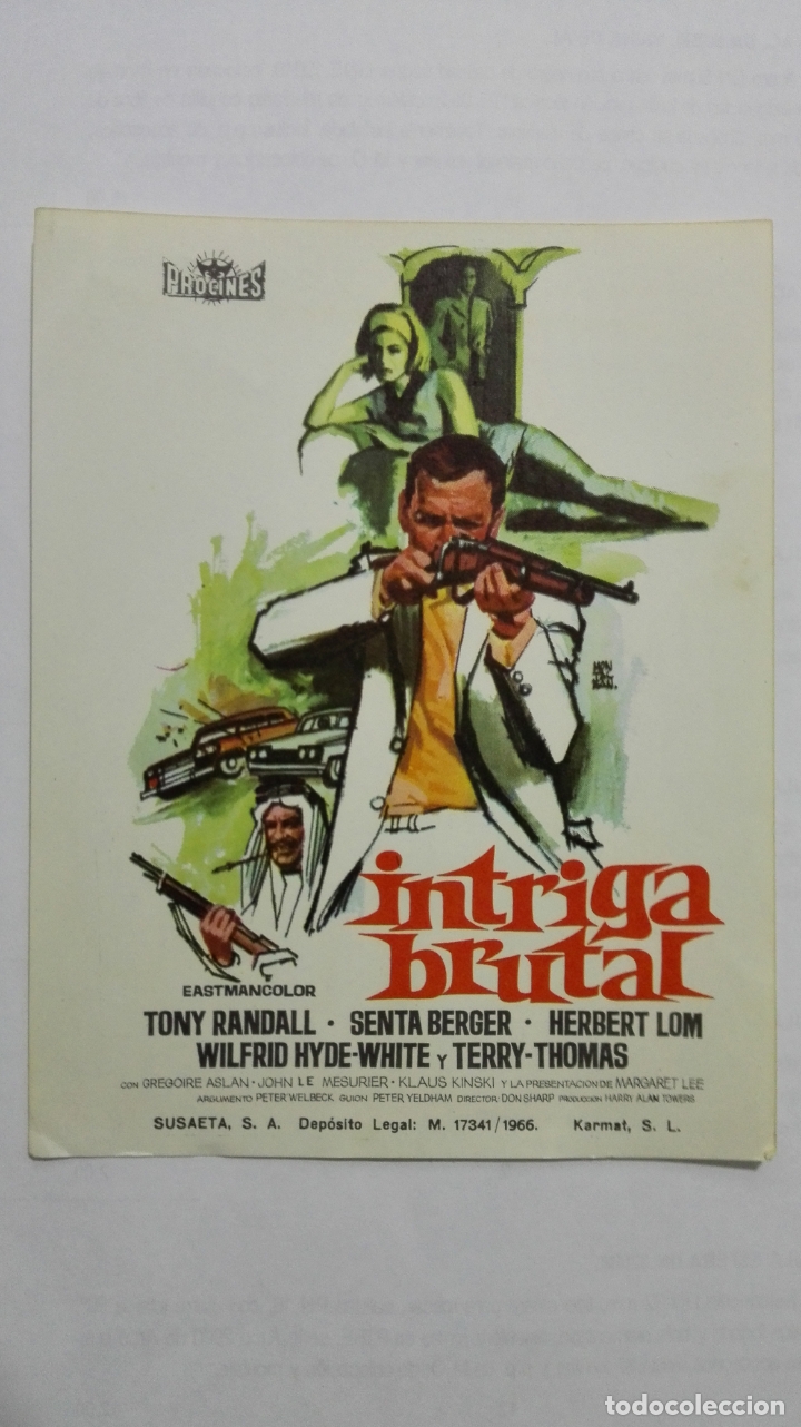  Flyers Publicitaires de films Anciens: FOLLETO DE CINE, INTRIGA BRUTAL, A&Ntilde;OS 60, SIN PUBLICIDAD