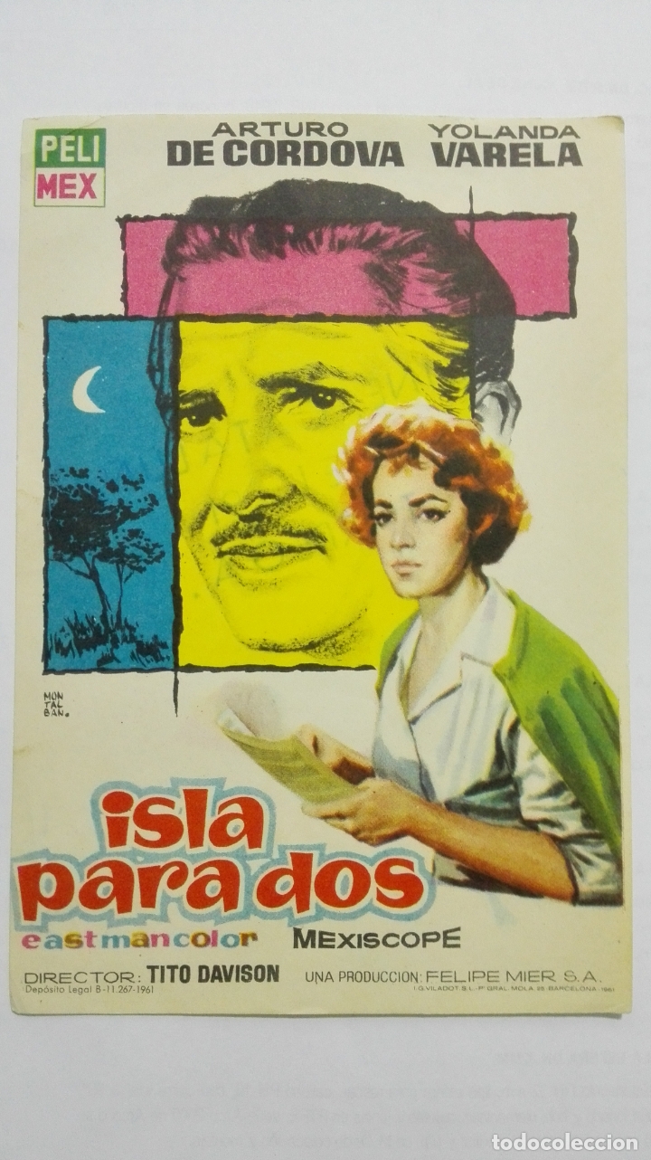  Flyers Publicitaires de films Anciens: FOLLETO DE CINE, ISLA PARA DOS, A&Ntilde;OS 60, SIN PUBLICIDAD