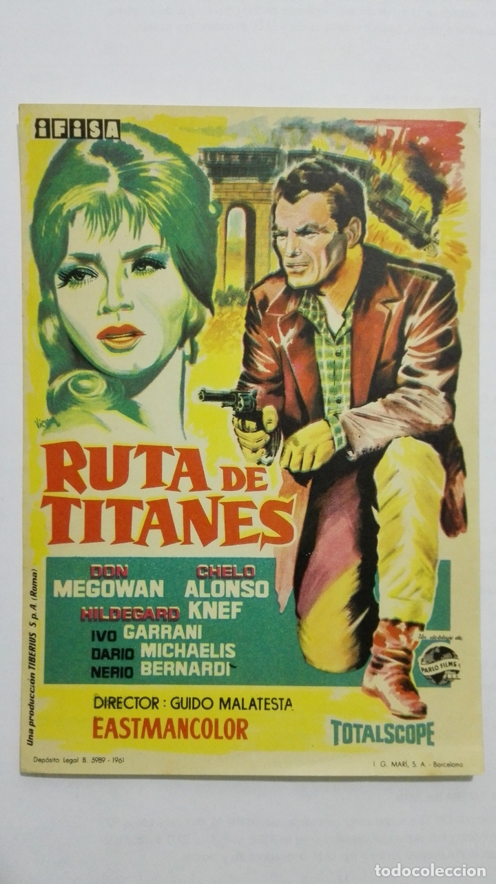  Flyers Publicitaires de films Anciens: FOLLETO DE CINE, RUTA DE TITANES, A&Ntilde;OS 60, SIN PUBLICIDAD