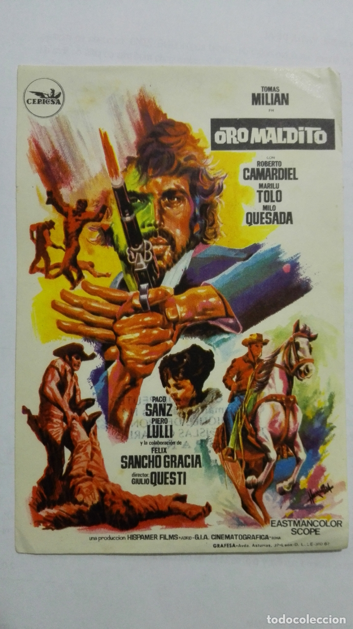  Flyers Publicitaires de films Anciens: FOLLETO DE CINE,  ORO MALDITO, A&Ntilde;OS 60, SIN PUBLICIDAD