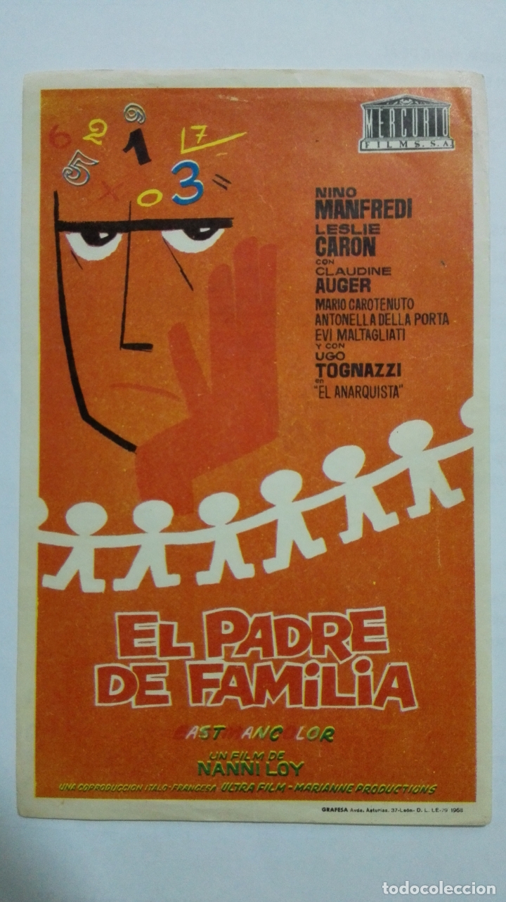  Flyers Publicitaires de films Anciens: FOLLETO DE CINE, EL PADRE DE FAMILIA, A&Ntilde;OS 60, SIN PUBLICIDAD