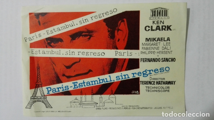  Flyers Publicitaires de films Anciens: FOLLETO DE CINE, PARIS - ESTAMBUL, SIN REGRESO, A&Ntilde;OS 60, SIN PUBLICIDAD
