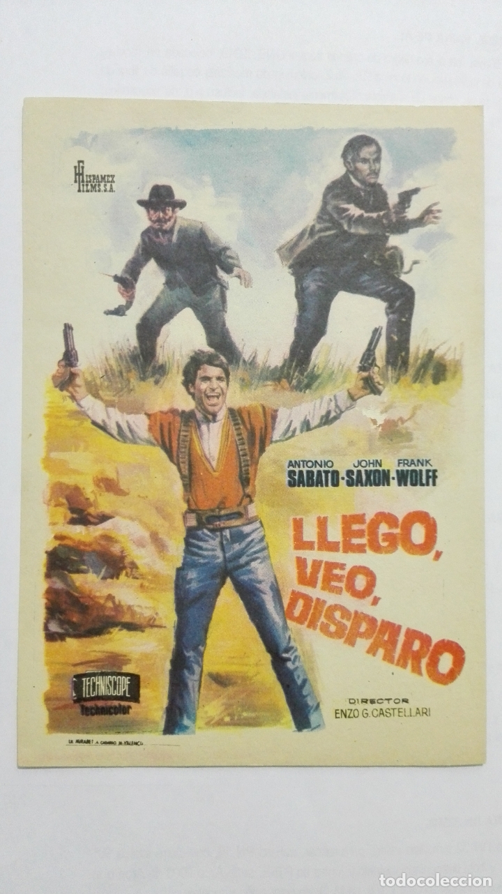  Flyers Publicitaires de films Anciens: FOLLETO DE CINE, LLEGO, VEO, DISPARO, A&Ntilde;OS 60, SIN PUBLICIDAD
