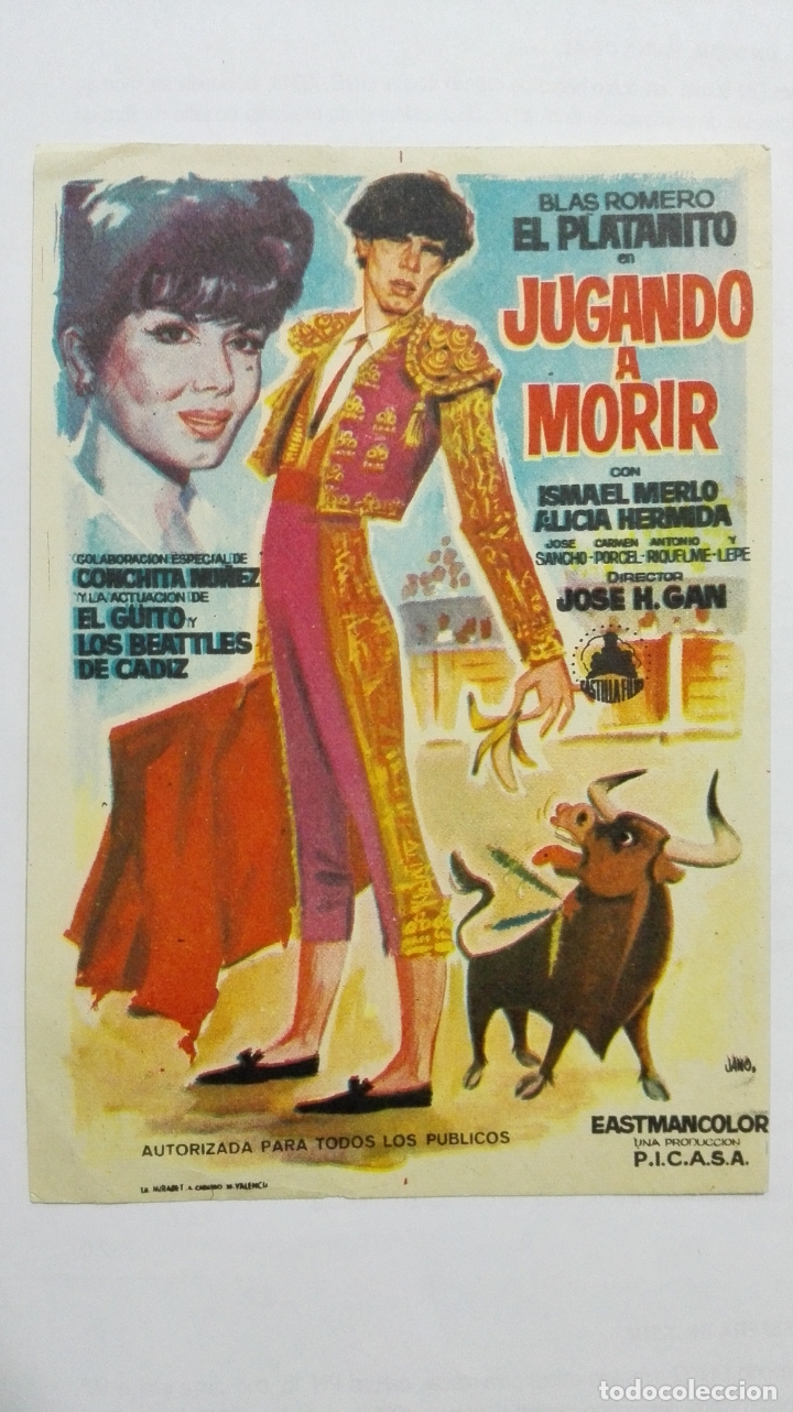  Flyers Publicitaires de films Anciens: FOLLETO DE CINE, JUGANDO A MORIR, A&Ntilde;OS 60, SIN PUBLICIDAD