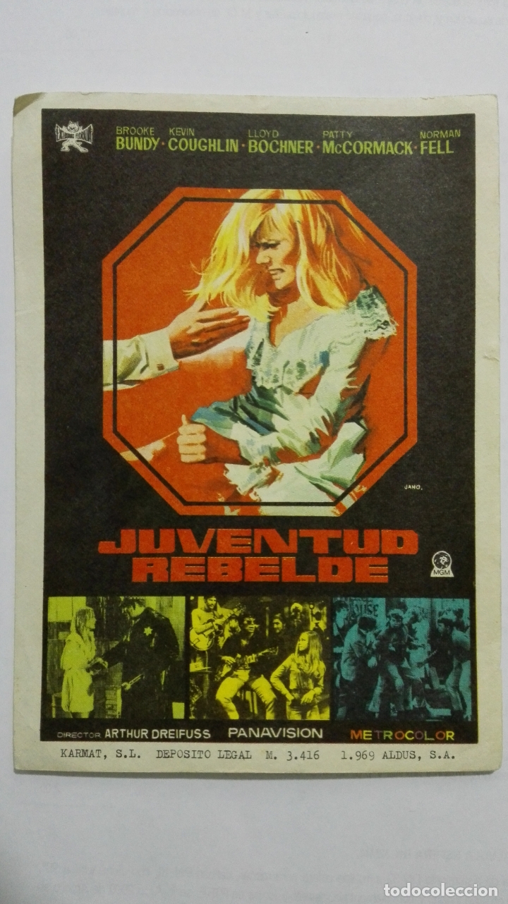  Flyers Publicitaires de films Anciens: FOLLETO DE CINE, JUVENTUD REBELDE, A&Ntilde;OS 60, SIN PUBLICIDAD