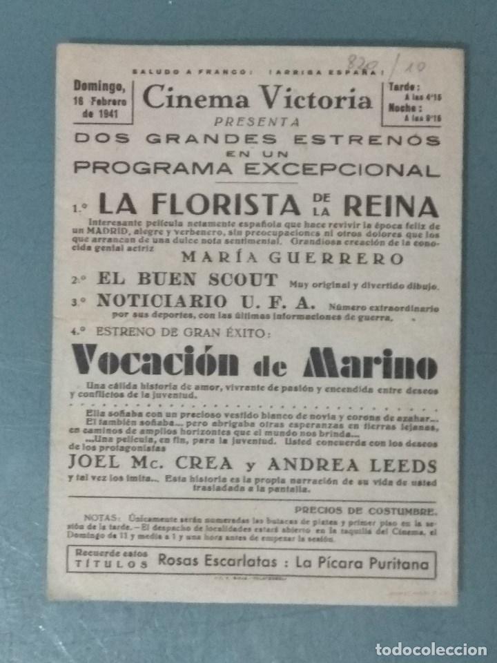 Cine: VOCACI&Oacute;N DE MARINO - 1940 - PROGRAMA DE MANO DOBLE - Foto 5