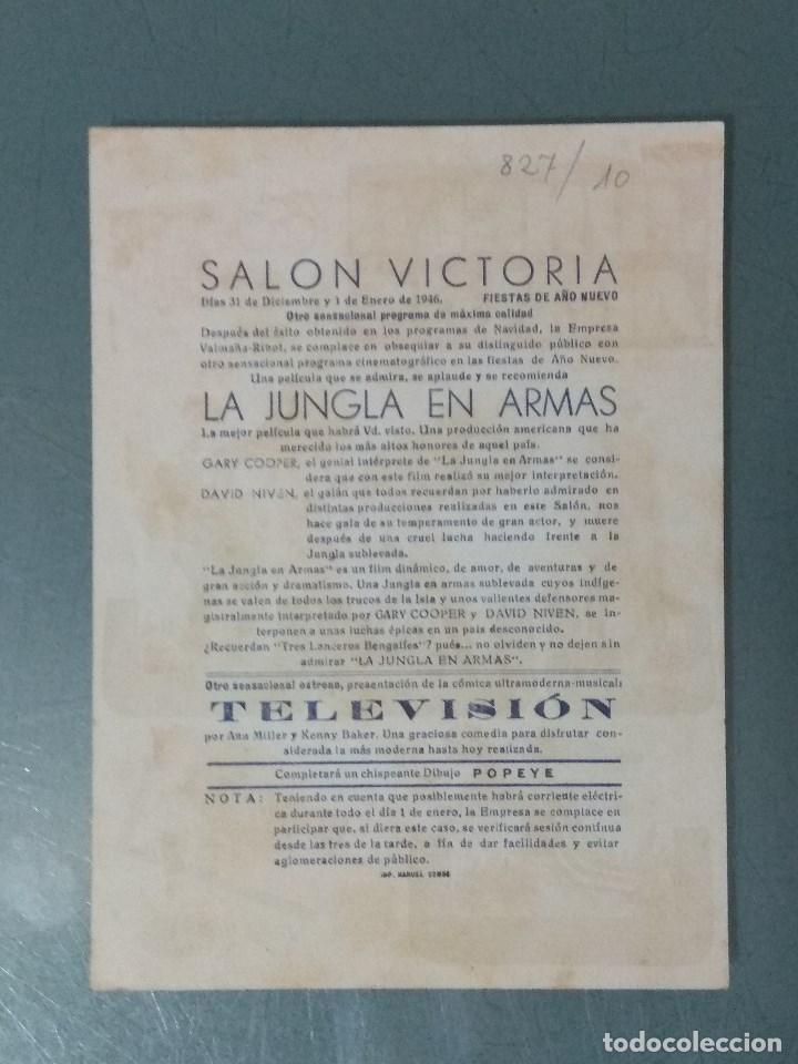 Cine: LA JUNGLA EN ARMAS - 1945 - PROGRAMA DE MANO SENCILLO RECORTABLE. - Foto 2
