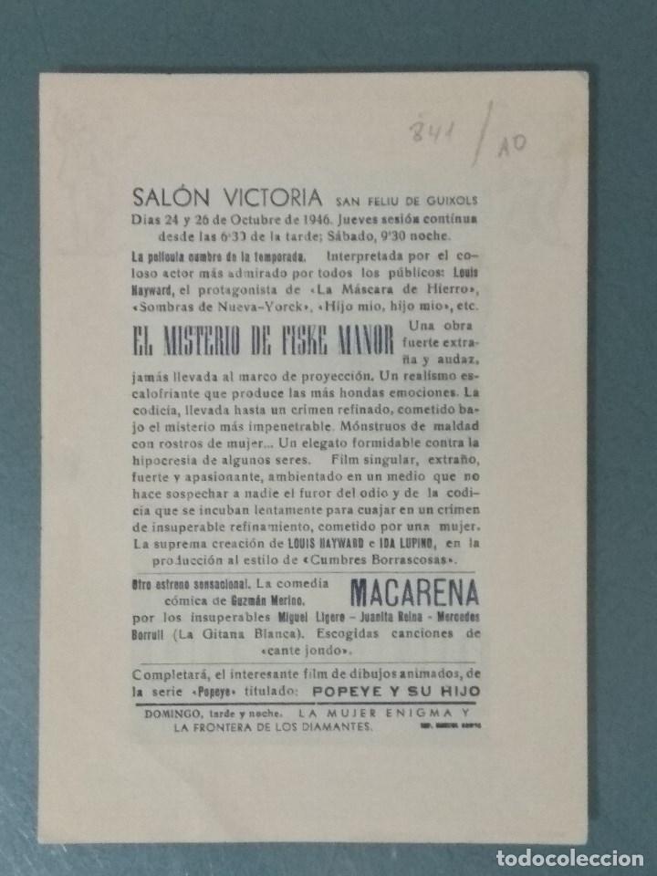 Cine: MACARENA - 1946 - PROGRAMA SENCILLO DE MANO. - Foto 2
