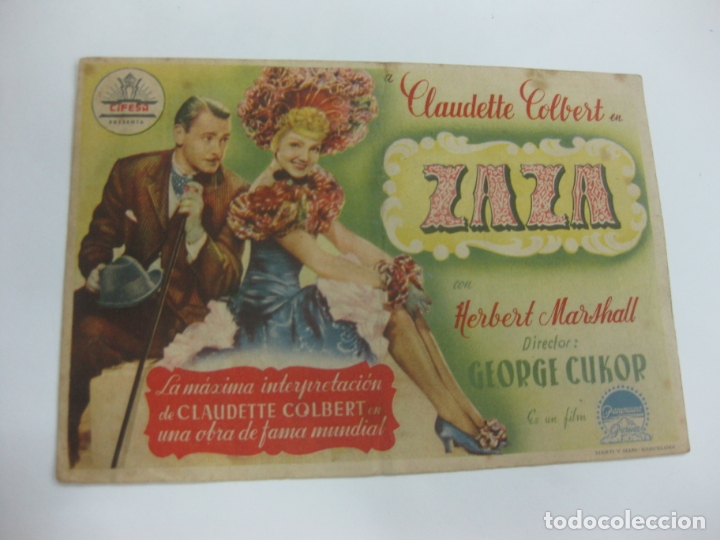 Cine: PROGRAMA DE CINE. ZAZA. CLAUDETTE COLBERT, HERBERT MARSHALL - Foto 1