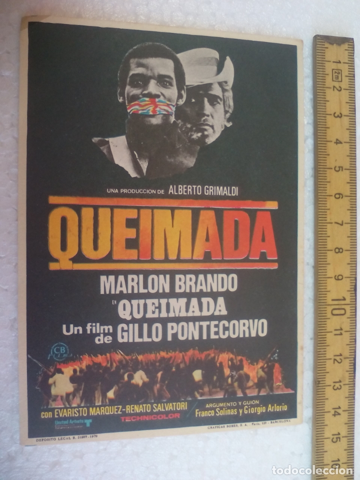 Cine: QUEIMADA. MARLON BRANDO, GILLO PONTECORVO. 1970. Folleto de mano, programa de cine.