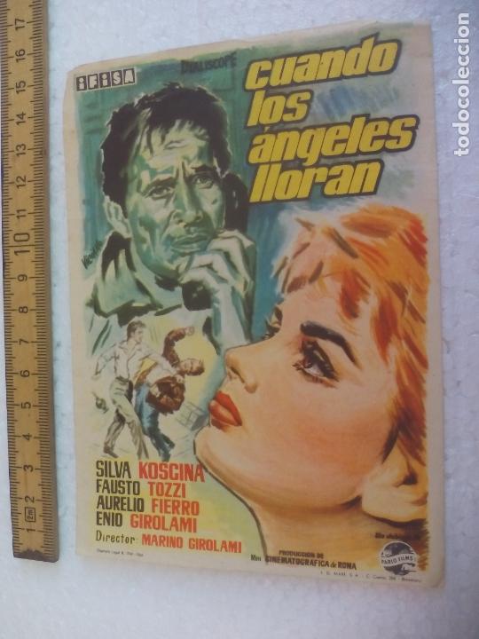 Cine: CUANDO LOS ANGELES LLORAN. Folleto de mano, programa de cine. - Foto 1