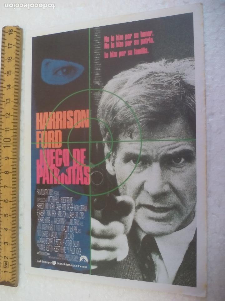 Folhetos de m&atilde;o de filmes antigos de cinema: JUEGO DE PATRIOTAS. HARRISON FORD. Folleto de mano, programa de cine.