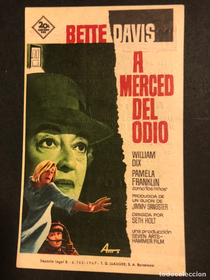 Cine: Programa hammer.a merced del odio.bette davis.con publicidad - Foto 1