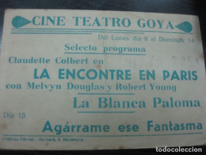 Cine: PROGRAMA DE CINE.- LA ENCONTRE EN PARIS. CLAUDETTE COLBERT, MELVYN DOUGLAS, ROBERT YOUNG - Foto 2