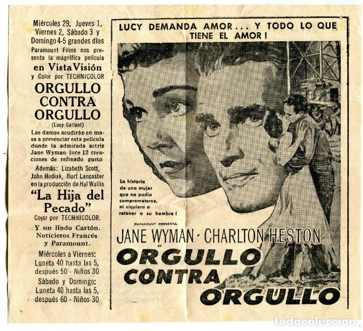 Cine: CUBA TEATROS CAMAGUEY Y CASABLANCA PROGRAMACION -ORGULLO CONTRA ORGULLO- ARTICULO ORIGINAL AÑO 1956 - Foto 1 - 171138779
