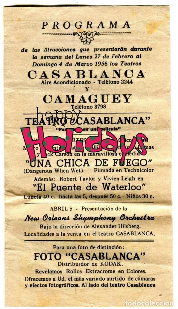Cine: CUBA TEATROS CAMAGUEY Y CASABLANCA PROGRAMACION -ORGULLO CONTRA ORGULLO- ARTICULO ORIGINAL AÑO 1956 - Foto 2 - 171138779