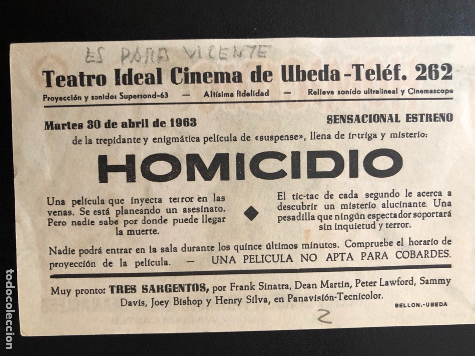 Cine: Programa as films homicidio.glenn corbett.con publicidad - Foto 2