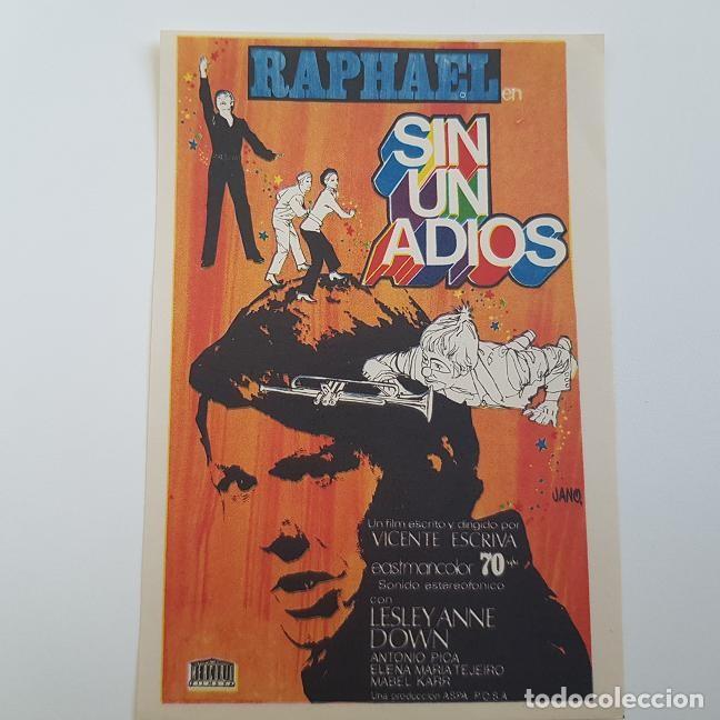 Cine: PROGRAMA DE MANO ORIGINAL SIN UN ADIOS, RAPHAEL SIN PUBLICIDAD - Foto 1