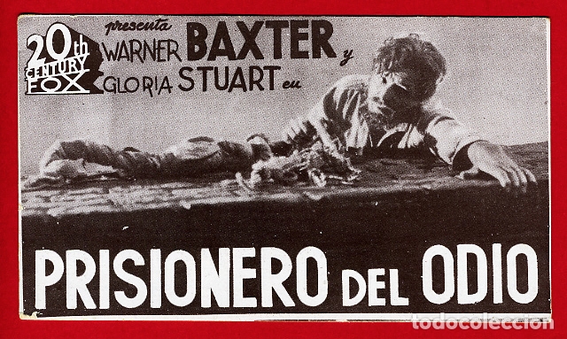 Cinema: PRISIONERO DEL ODIO , TARJETA 20 TH CENTURY FOX , CON CINE , GRAN VIA VALENCIA , ORIGINAL , PMD 643